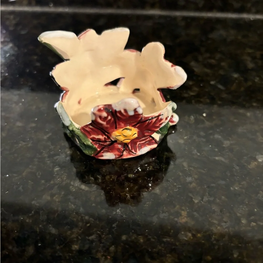 BLUE SKY Vintage 2001 Single Poinsettia Candlestick Holder
